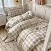 Paquete Listo para Quedarse~ Juego de Cama de Tres Piezas de Algodón Puro Estampado para Dormitorio Estudiantil, Estilo Cuadros Sencillos, Ropa de Cama 100% Algodón para Camas Literas