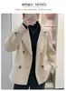 Abrigo de cachemira de doble cara para mujer, estilo Hepburn, longitud corta para figuras petite, abrigo de lana pura con cuello de solapa, elegante y de corte holgado