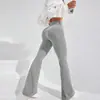 Calças Boca de Sino Yoga Caneladas Estilo Europeu e Americano Transfronteiriço para Mulheres, Cintura Alta, Controle da Barriga, Calças Compridas Esportivas de Fitness Ligeiramente Flare