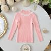 Camiseta Básica de Moda para Mujer 2025 Otoño e Invierno Nuevo Estilo Niños Medianos y Grandes Cuello Redondo Punto Jersey Básico