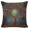 Funda de almohada de lino suave y cómoda con etiqueta para dropshipping, temática Cielo estrellado de árbol geométrico abstracto vintage, nueva de Temu, transfronteriza