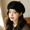 Boina Sencilla de Color Sólido Estilo Coreano de Moda para Otoño e Invierno, Cálida y Cortavientos, Cómoda, Favorecedora para el Rostro, Elegante Gorro Octogonal