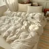 Juego de Cuatro Piezas de Seda Helada Fresco y Sencillo Estilo Ins, Juego de Tres Piezas de Funda Nórdica de Tencel Lavado Estilo Crema, Funda Nórdica Fresca y Sedosa para Dormitorio