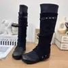 Primer Encuentro Temporada 2026 Otoño Nuevo Estilo Botas de Montar Altas Hasta la Rodilla con Hebilla Moda Femenina Versátil Tacón Oculto Elástico