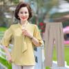 Traje de Verano para Madre Joven, Camisa Elegante de Manga Corta, Conjunto de Dos Piezas para Mujeres de Mediana Edad y Mayores, Top de Chifón de Mediana Edad