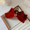 2026 Nuevo Estilo Pinza para el Cabello con Lazo Grande de Terciopelo Rojo, Accesorio para el Cabello para Niñas, Tocado de Princesa Nupcial de Borla de Alta Gama