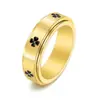 Anillo Giratorio Cruzado Nuevo Creativo Antiansiedad Simple de Trebol de Cuatro Hojas de Acero de Titanio para Mujer, Elegante Joyería de Oro de 18K