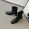 Botas de cuero retro estilo francés con tacón grueso y punta cuadrada, cierre trasero; Botines de piel de vaca adelgazantes de tacón medio para comercio exterior transfronterizo; Botas Martin de otoño e invierno