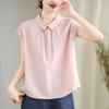 Real Shot Cor Sólida Camisa de Manga Curta Feminina Verão Fino Japonês Artístico Frente e Costas Camisa Casual Colete Feminino