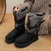 Botas de Neve Quentes e Grossas Antiderrapantes com Aumento de Altura Estilo Retrô para Mulheres 2026 Novas Botas de Algodão Espessadas com Pelúcia para o Inverno Nordeste