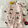 Ropa de Casa de Nuevo Estilo para Niñas, Conjunto de Algodón Nube, Pijama de Pantalones Cortos y Manga Corta, Dulce y Lindo con Estampado y Cuello en V, Comercio Exterior Transfronterizo
