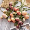 Suoji Fabricante de Flores Artificiales de Rosa de 3 Cabezas Flores Falsas Plantas Verdes Decoración de Bodas Manualidades Pared de Flores de Rosa Ramo de Mano