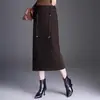 Elegante Saia Midi Bodycon de Lã para Mulheres Outono Inverno 2026 Nova Saia de Cintura Alta Emagrecedora de Comprimento Médio Saia Reta Versátil de Temperamento