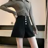 Shorts negros de cintura alta abotonados estilo puro deseo para mujer, moda coreana de verano 2024, versátiles de pierna ancha, línea A, para usar como prenda exterior