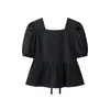 Nuevos productos transfronterizos 2024 Estilo europeo y americano para mujer Venta al por mayor de comercio exterior ZRA en stock camisa de encaje con cuello cuadrado con lazo