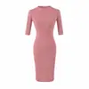 Vestido Midi de Cuello Alto y Manga Media Estilo Puro Deseo, Para el Trayecto Urbano, Ceñido a la Cintura, Elástico, Corte Ajustado, Favorecedor de la Figura, Ceñido al Cuerpo para Mujer