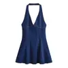 Vestido Salopete Jeans Feminino Moda Primavera 2025 Europeu e Americano Transfronteiriço Elegante Casual com Decote Halter Costas Abertas