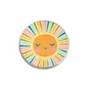 Broche de metal para el sol con cara sonriente de ojos cerrados de rayo de color cruzado, accesorio de insignia decorativa con patrón de sol de dibujos animados curativo