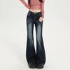 Jeans Bootcut de Cintura Alta Azul Oscuro para Mujer, Estilo Americano Elásticos que No se Pegan a la Pierna Pantalones Rectos de Pierna Ancha tipo Campana Hot Girl