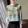 Nuevo cárdigan jacquard Fair Isle de otoño e invierno para mujer, cuello redondo, abotonado, engrosado, versátil, chaqueta de punto exterior