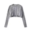 Suéter pullover de manga larga para mujer estilo retro americano con un diseño único, cuello redondo, tejido de ochos, ultra corto, top de punto que deja ver el abdomen, moderno y adelgazante