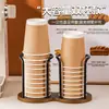 Dispensador de Vasos Desechables de Gama Alta, Soporte Almacenador de Vasos Imitación Madera de Nogal, Soporte de Vasos de Papel para Café y Té de Escritorio