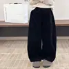 Pantalones de pana de pierna ancha estilo coreano Aimo Beibei para niños, unisex, rectos, casuales, largos, holgados, de canalé