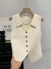 Blusa Sem Manga para Afinar o Pescoço Feminina Verão Cardigan Tricotado de Alto Padrão Francês Colete Versátil Colete Camisa