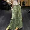 Nova Calça-Saia Wide Leg Gradiente Tinta Chinesa Cintura Alta Fluida Tencel Fenda Franja Comprimento Total Calças Roupas Femininas