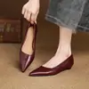 Zapatos de trabajo cómodos básicos de piel de oveja, tacón bajo, colección otoño 2026, punta fina, tacón bajo, piel genuina, zapatos planos de boca baja para mujer