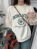 Moletom Gola Redonda Forrado com Fleece Estilo Americano High Street Chic Feminino Outono e Inverno Novo Design de Moda Nicho Carta Solto Casaco Top