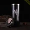 Copo Artístico de 420ml com Estátua de Buda, Camada Dupla Antiescaldante com Exterior de Plástico e Interior de Aço, Chá e Café, Chá para Meditação