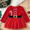 Vestido de Princesa Navideño Estilo Europeo para Niñas Disfraz de Papá Noel Vestido de Malla Patchwork de Terciopelo de Manga Larga En Stock