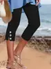 2025 Verano Transfronterizo Tiro Medio Elástico Color Sólido Pantalones Cortos Ajustados Moda Sexy Botón Pantalones Casuales para Mujer