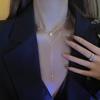 Collar de acero de titanio con diamantes brillantes y borlas largas en forma de Y de alta calidad para mujer, cadena de clavícula de doble capa de lujo, exquisita cadena de collar