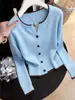 Elegante Cárdigan de Punto Color Block para Mujer, Nuevo Moda Coreana Otoño/Invierno 2026 Ajuste Delgado Versátil Abrigo Suéter