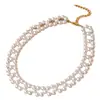 Colar de pérolas com contas de personalidade da moda, temperamento elegante, corrente para o pescoço feminino, corrente curta retro simples para a clavícula