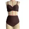 Nuevo Traje de Baño Europeo y Americano 2024 Sexy Fruncido Encaje Estampado Blanco y Negro Bikini Bikini Traje de Baño para Mujer Comercio Exterior