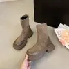Botas femininas curtas de sola grossa 2026 novas botas elásticas finas de início de outono estilo britânico retrô Botas Martin Botas Chelsea modernas