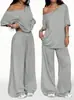 Conjunto de pantalones anchos y top sin hombros para mujer, conjunto deportivo casual de dos piezas de color liso para primavera y otoño, conjunto de pantalones casuales de Amazon