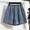 Shorts Jeans Plus Size de Cintura Alta para Mulheres, Modelagem Solta, Novo Estilo de Verão 2024, Emagrecedores Versáteis Elásticos Linha A Pernas Largas Hot Pants