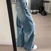 Jeans de Verano Rectos Holgados Únicos Rasgados Estilo Americano Adelgazantes de Moda Callejera para Mujer