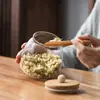Frasco de Almacenamiento, Frasco para Granos, Tapa Redonda de Bambú, Lujo Ligero, Gran Capacidad, Caja Sellada de Vidrio para Almacenamiento de Snacks, Frutos Secos y Alimentos
