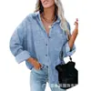 Camisa Larga de Manga Larga con Solapa y Flor de Pezuña de Color Sólido, Cardigan Holgado de Botones, Top para Mujer, Otoño 2021 Nuevo Europeo y Americano