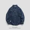 Camisa Jeans Retro Americana com Múltiplos Bolsos Unissex Marca Tendência Primavera e Outono Solta Casual Manga Longa Camisa de Trabalho Jaqueta Fina