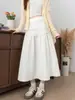 Saia midi de retalhos em renda de malha branca lisa, novo estilo outono feminino, roupas femininas, marca "Radish Uncle"