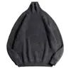 Suéter de Gola Alta Grosso para Outono e Inverno para Homens, Solto Moderno Fashion Versátil Cor Sólida Malha Grossa Masculina com Gola Reversível