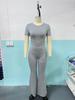 Primavera/Verano 2026 Nuevo Estilo Europeo y Americano Pantalones Acampanados Transfronterizos Crop Top de Cintura Alta Manga Corta Ropa Deportiva Multiusos Traje Casual para Mujer