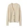 Nuevo Estilo Otoño e Invierno 100% Cachemira Pura Prendas de Punto Cuello en V Profundo Manga Larga Chaqueta para Mujer Holgada Casual Aspecto Adelgazante Superior Versátil