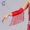 Nuevos Guantes de Baile Latino con Pedrería y Mangas de Flecos, Disfraces de Baile, Atuendos de Presentación, Ropa de Competición, Accesorios para Mangas